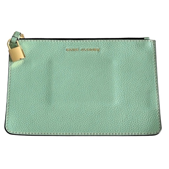 Marc Jacobs Handbags - Marc Jacobs Teal Light Green Leather Zipper Clutch Pouch with Gold Lock 9"x6"